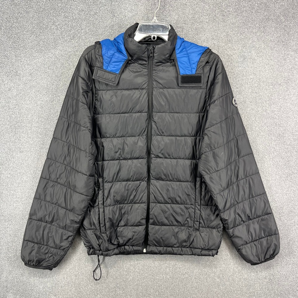 Abercrombie & Fitch Puffer Jacket Mens S Black Blue Packable Hooded Water Resist